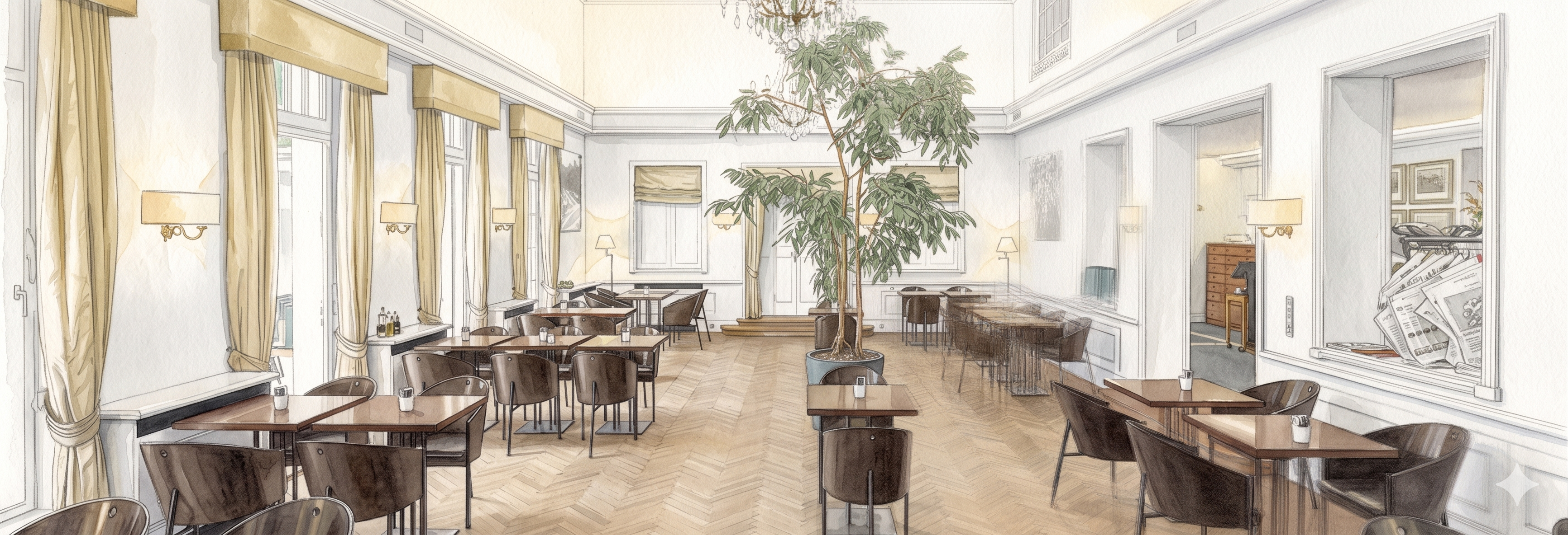 Aquarell des Literaturcafés im International Club Berlin